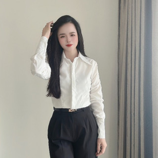 Áo Sơ Mi Trắng Nữ 𝗧𝗛𝗨𝗬 𝗡𝗚𝗔 𝗦𝗧𝗨𝗗𝗜𝗢 Thiết Kế Basic Form Ôm Tôn Dáng