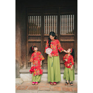 Pháp phục hoạ tiết nhung hoa cho mẹ và bé. set bộ tết, trung thu mẹ và bé. đồ lam đi lễ chùa cho mẹ và bé gái