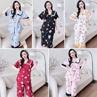 Đồ ngủ nữ lửng lụa nhật mát pijama bigsize 50-100kg cổ 2 lá