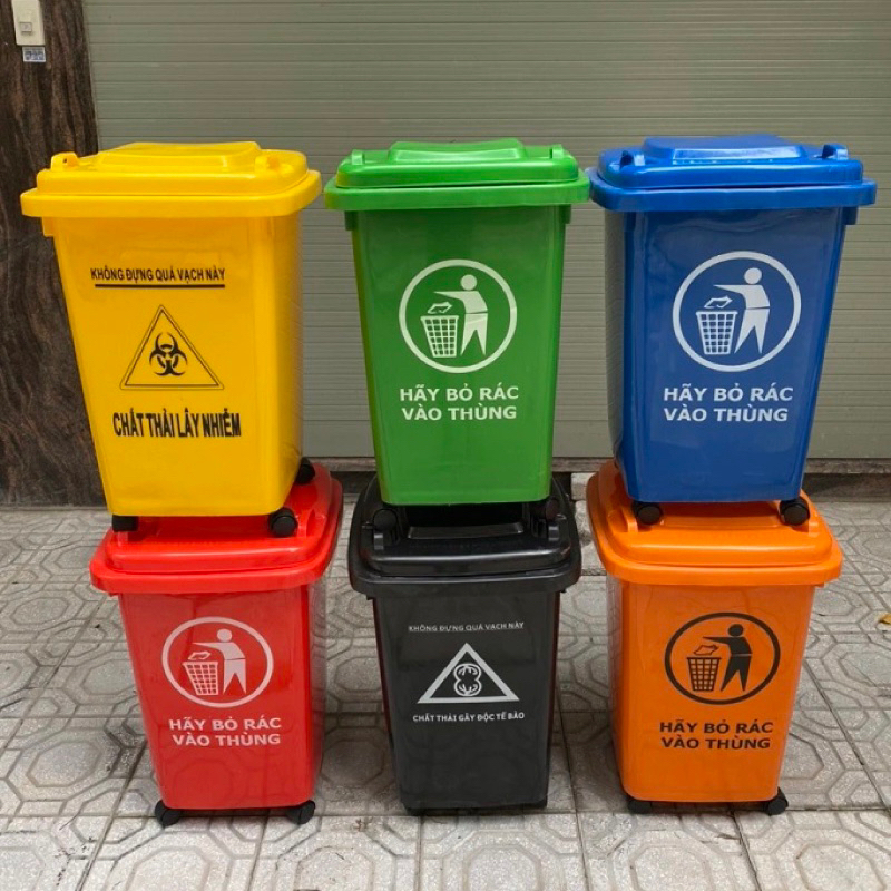 Thùng Rác 60L Có 4 Bánh Xe, Thùng Rác  Nhựa, Thùng Rác Ngoài Trời, Thùng Rác Công Cộng