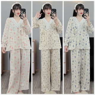 Bộ đồ bầu và sau sinh ở cữ Dài tay REN Nhiều màu Giá Rẻ, chất Đũi Lụa cực mát freesize B09