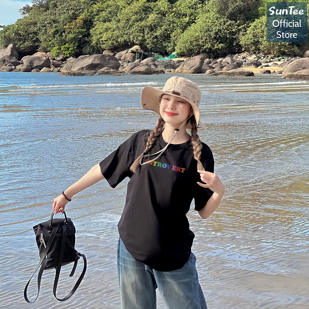 Áo thun form rộng unisex SUNTEE STFR002 phong cách basic in hình 001 vải cotton 250GSM cao cấp