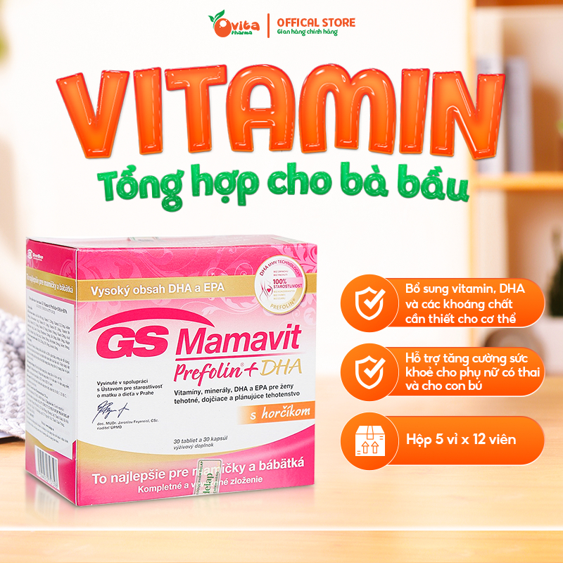 Vitamin Bầu GS Mamavit Prefolin DHA hộp 60 viên -Vitamin tổng hợp Cho Phụ Nữ Mang Thai, Cho Bé Thông