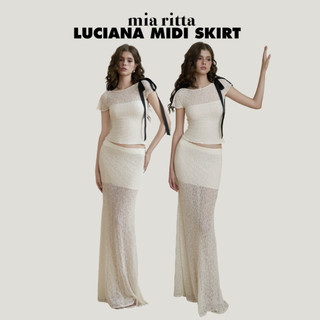 Chân váy dài Luciana Midi Skirt Mia Ritta V1086 - Chân váy midi ren vàng - Chân váy midi ren kèm lót