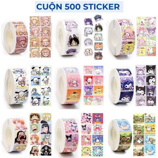 Cuộn 500 sticker hoạt hình tem dán sanrio dễ thương tem thank you gói hàng