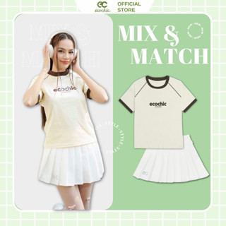 Áo Thun Cộc tay Baby Tee ECOCHIC RAGLAN LINE Local Brand Chính Hãng Form Ôm Nữ Fit Body Cổ Tròn Y2k 100% Cotton F855