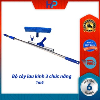  Bộ cây lau kính và gạt nước kiếng 3 chức năng tiện lợi-thân inox tăng đưa dài 2m  gồm 3 đầu lau kính,gạt kính,móc treo  
