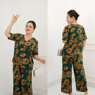 Nina 03 Đồ bộ trung niên, đồ bộ mặc ở nhà cho các mẹ quần suông 9 tấc, chất lụa nhập co dãn nhẹ , mềm, mát  Thạch Thảo