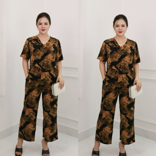 Nina 03 Đồ bộ trung niên, đồ bộ mặc ở nhà cho các mẹ quần suông 9 tấc, chất lụa nhập co dãn nhẹ , mềm, mát  Huyền Thoại