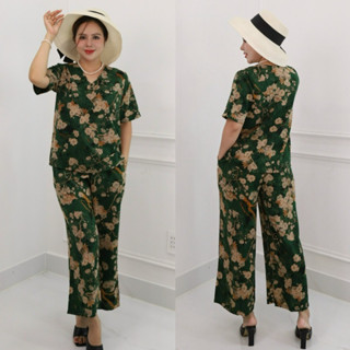 Nina 03 Đồ bộ trung niên, đồ bộ mặc ở nhà cho các mẹ quần suông 9 tấc, chất lụa nhập co dãn nhẹ , mềm, mát Thanh Xuân