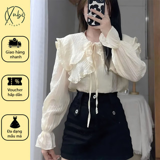Áo sơ mi bánh bèo chun tay bèo cổ lưng cực xinh, áo tiểu thư bèo cổ hàn quốc - 3asm456