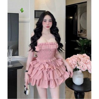 Sét áo ống nhún phối nơ & chân váy 3 tầng BC