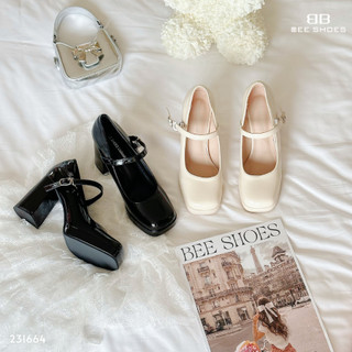 Giày moka beeshoes nữ mũi tròn- giày moka đế cao 9 phân sẵn màu đen kem 231664