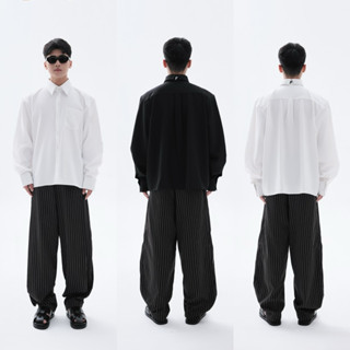 ÁO SƠ MI Tay Dài Trơn BASIC, Họa Tiết THÊU BIG LOGO SAU CỔ ÁO - FLEXFOX MINIMALIST SHIRT - 9820