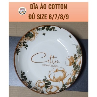 Dĩa tròn gốm sứ hoa văn cotton 23cm