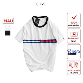 Áo thun cotton nam nữ phối ngang in chữ mẫu mới