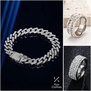 Bộ đôi vòng tay nhẫn đính đá thời trang nam nữ thiết kế Kuu - Vòng Tay Xavy Đá + Nhẫn Đính Đá
