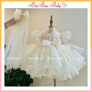 Váy công chúa cho bé BinBon Baby, đầm công chúa ren nơ cho bé gái