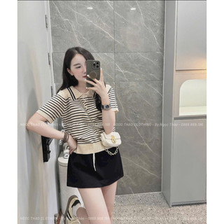 Áo len kẻ mỏng cổ đức hàng quảng châu