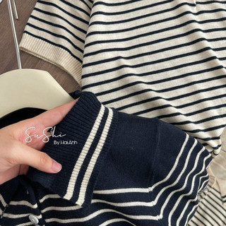 Áo len kẻ mỏng cổ đức hàng quảng châu
