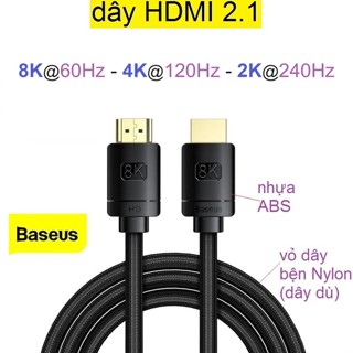 Dây HDMI 2.1 Baseus Denfinition series hỗ trợ độ phân giải 8K@60Hz 4K@120Hz 2K@240Hz vỏ dây bọc dù chắc chắn