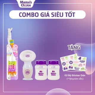 Combo bình trữ sữa mama's choice, cốc hứng sữa rảnh tay, chổi cọ bình sữa và núm ti silicone mama’s choice, giá siêu hời