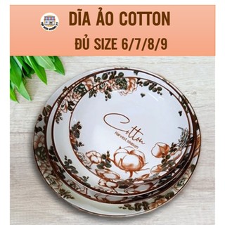 Dĩa tròn gốm sứ hoa văn cotton 18cm