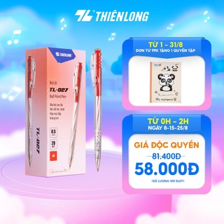 Combo 20 Bút bi Thiên Long TL-027 mực xanh/đỏ/đen/tím ngòi 0.5mm dạng bấm cò, nét đều dành cho học sinh, văn phòng