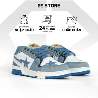 Giày sneaker G2 Racing dáng giày thể thao tập gỵm, Giày bigsize nữ độn đế tăng chiều cao giày da trắng phối denim xanh