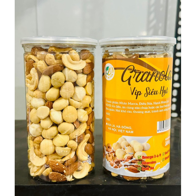 Granola Hũ 500g Siêu Macca, Điều, Hạnh Nhân Không Óc Chó,Không Hạt Bí Không Yến Mạch Ăn Vặt Food