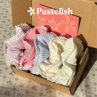  Set Combo HỘP 5 Scrunchies Dây Cột Tóc Vải Xốp Phối Ren Dễ Thương - Tặng hộp ruy băng 
