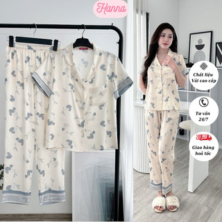 Bộ ngủ nữ cao cấp pyjama đồ mặc nhà chất liệu lụa mát mềm,áo cộc tay quần dài bigsize đến 75kg