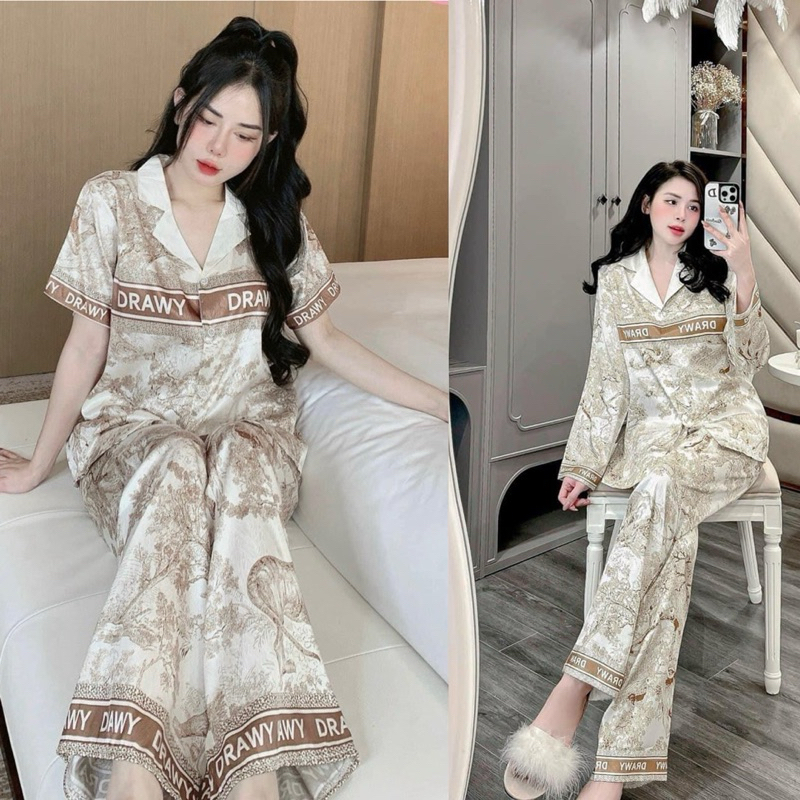 Bộ Dway Nâu 2  dáng lụa xước ánh kim
