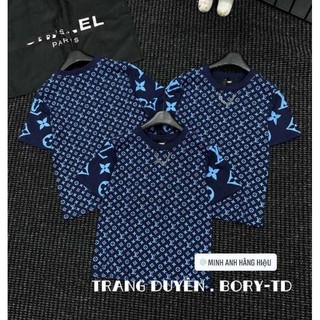 Áo phông xanh họa tiết hàng QC