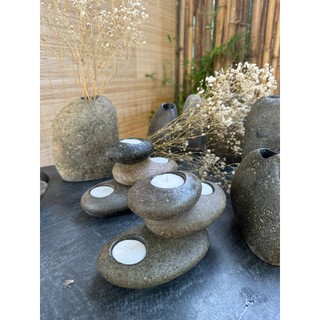 Bộ đế nến tealight đá cuội zen - chân nến đá cuội độc đáo - thestonestories.vn