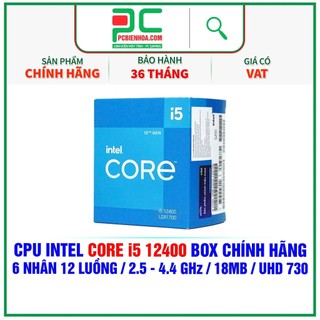 CPU - Bộ vi xử lý Intel Core i5-12400 (Upto 4.4Ghz, 6 nhân 12 luồng, 18MB Cache, 65W) - Socket Intel LGA 1700) BOX HÃNG