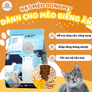 Thức ăn hạt cho mèo DONGPET bịch 2.5kg mix thịt sấy khô cao cấp chuyên dành cho mèo kén ăn Túi chiết 500g