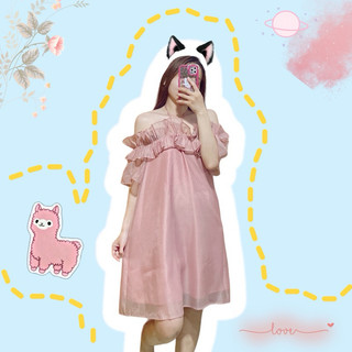 Đầm suông babydoll cổ yếm trễ vai