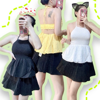 Áo peplum nhún chỉ hở lưng cổ yếm