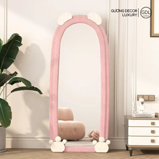 Gương Decor Đầu Tròn Có Tai Tuấn Tú Decor  Bọc Nỉ Nhung Trang Trí Phòng Khách,Phòng Ngủ,Cửa Hàng Cao Cấp