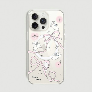 Ốp Lưng Iphone Trong Suốt THEVIBES Chống Va Đập Vòng Tròn Nam Châm Hỗ Trợ Sạc Không Dây Thỏ Nơ Hồng - Hình In Bền Màu