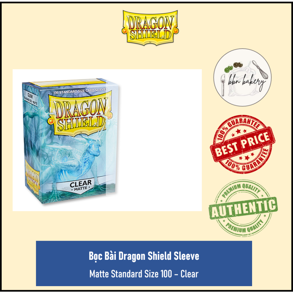 ✨Bọc bài Dragon Shield Sleeve Chính Hãng - Matte Standard Size 100 - Clear
