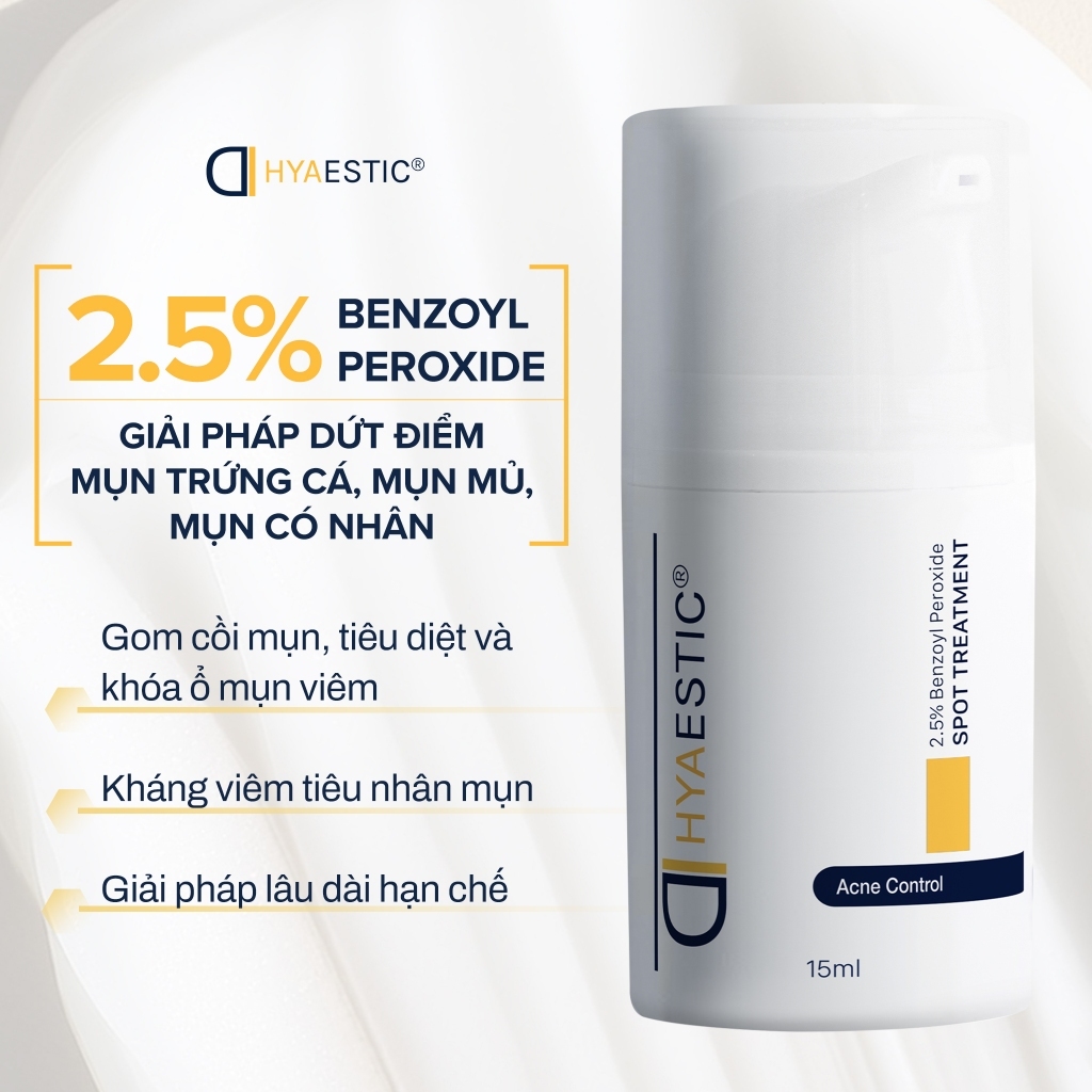 [HÀNG CÔNG TY] Gel Chấm Mụn Sưng Viêm Hyaestic Spot Treatment 2.5% Benzoyl Peroxide 15ml