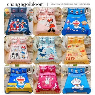 Bộ chăn ga gối cotton tina 4 món kèm chăn hè cho bé - doraemon / disney / công chúa