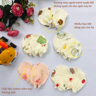 COMBO 3 Bộ  Bao Tay,Bao Chân Cho Em Bé Sơ Sinh Thiết Kế An Toàn Vải Xô Muslin Mềm Nhiều Họa Tiết Xih