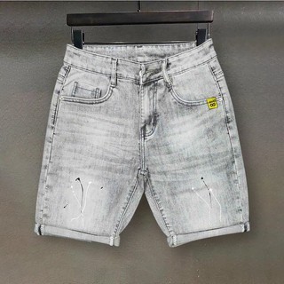 Quần Short Jean Nam Xám Chấm Sơn Cào Xước
