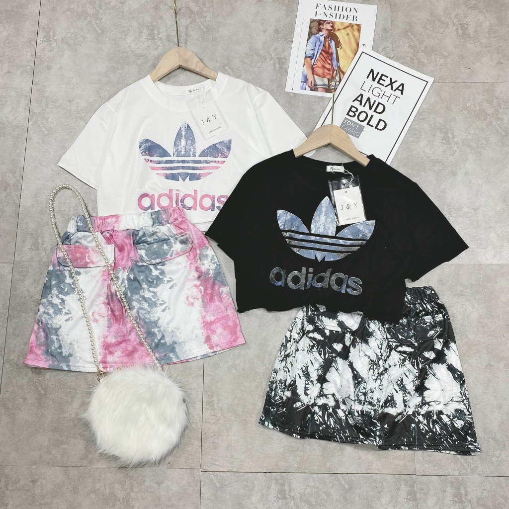set áo croptop kèm chân váy adidas