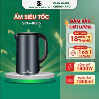 Ấm siêu tốc smartchoice scg-k005 1,8l 1800w, ấm đun nước 3 lớp cách nhiệt tốt, sôi nhanh