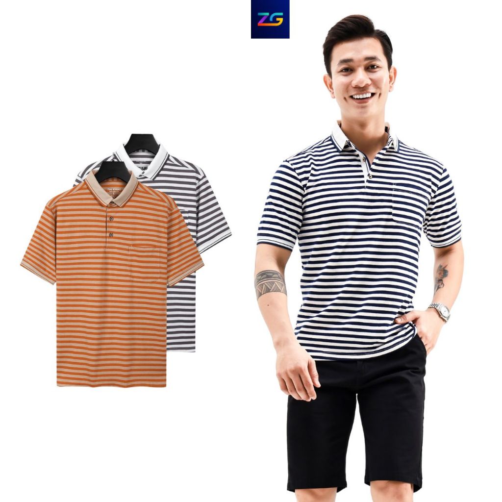 Áo polo nam ZGO áo polo cổ bẻ ngắn tay sọc ngang chất liệu cá sấu thấm hút mồ hôi APOLO12
