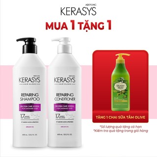 Cặp dầu gội xả Kerasys Repairing Hàn Quốc phục hồi độ bóng, chống tia UV cho tóc hư tổn, chẻ ngọn